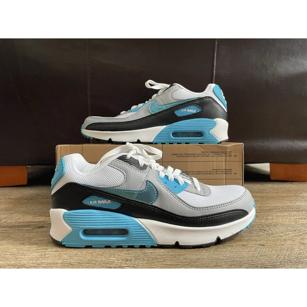 Nike Air Max 90 GS NN White Blue Lightning Sz 6.5y FD0678-100